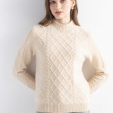 Mongolian Cashmere Casual Mock Neck Cable Sweater