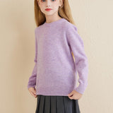 Chanyarn Girls 100% Merino Wool Sweater 2025 Fall Winter Kids Solid Crew Neck Warm Soft Long Sleeve Knit Pullover Jumper