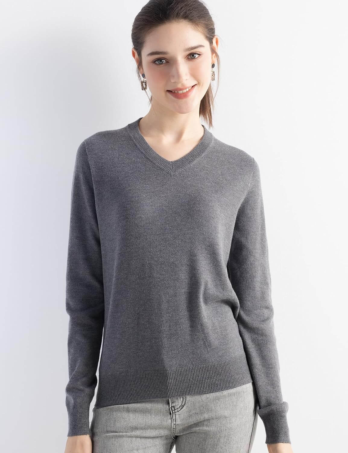 Women's Merino Wool Sweater 2025 Fall Winter V Neck Long Sleeve First-Line Ready to Wear Seamless Knit Sweater