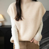 Women's 100% Merino Wool Sweater Vest 2025 Fall Winter Casual Turtleneck Sleeveless Knit Sweater Tank Tops