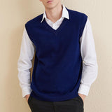 Men's 100% Merino Wool Sweater Vest 2025 Fall Winter Casual Solid V Neck Soft Sleeveless Knitted Sweater Vest