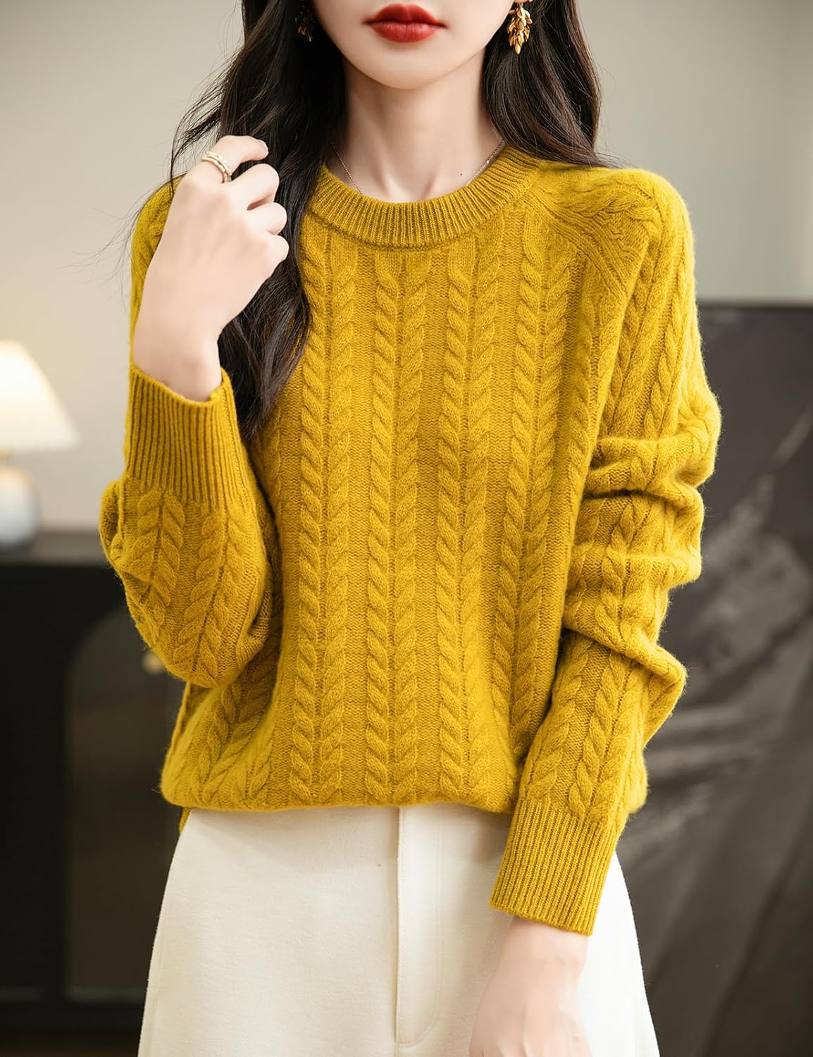 Chanyarn Women's Crew Neck 100% Merino Wool Sweater 2025 Otoño Invierno Cable Vintage Capas de manga larga cálida