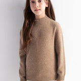 Girls 100% Merino Wool Sweater Fall Winter First-Line Ready to Wear Mock Neck Long Sleeve Seamless Pullover