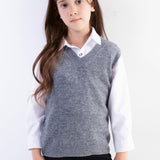 Girls 100% Merino Wool Sweater Vest V-Neck Sleevless 2025 Fall Winter Cable Tops Knitted Pullover Vest