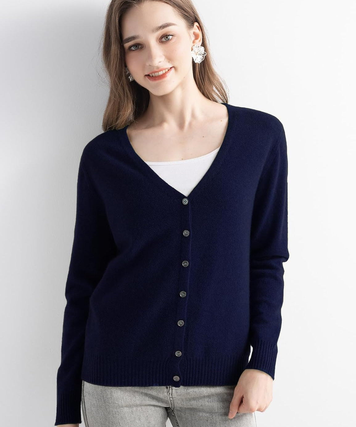 Mongolian V-Neck Knitted Cashmere Cardigan