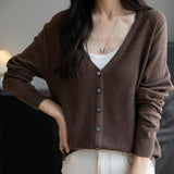 Women's Merino Wool Cardigan V-Neck Fall Winter Long Sleeve First-Line Ready to Wear Seamless Knit Cardigan