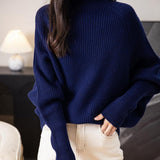 Chanyarn Women's 100% Merino Wool Sweater 2025 Fall Winter Mock Neck Oversized Long Batwing Sleeve Loose Knitted Sweater