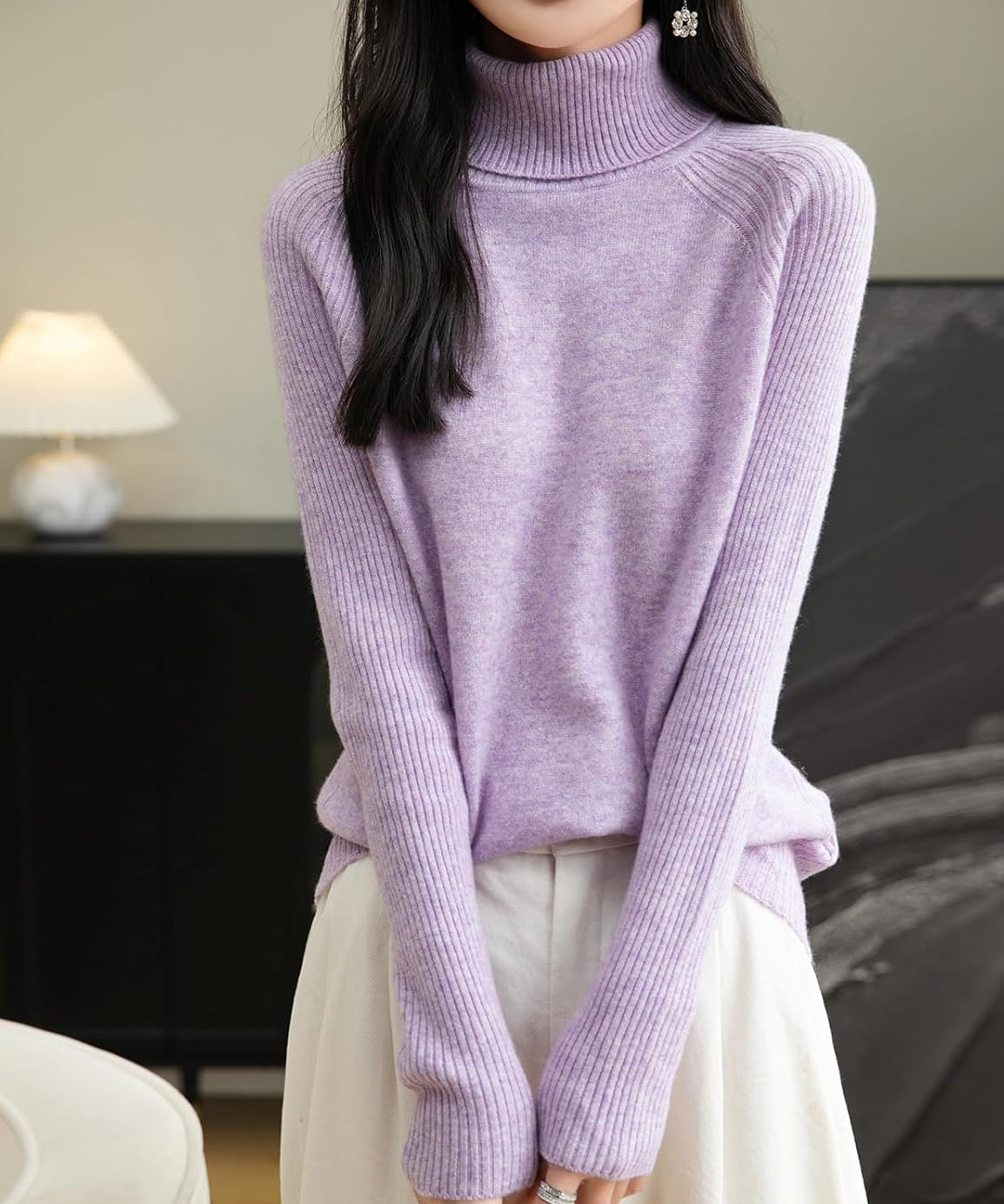Women's 100% Merino Wool Raglan Turtleneck Sweater