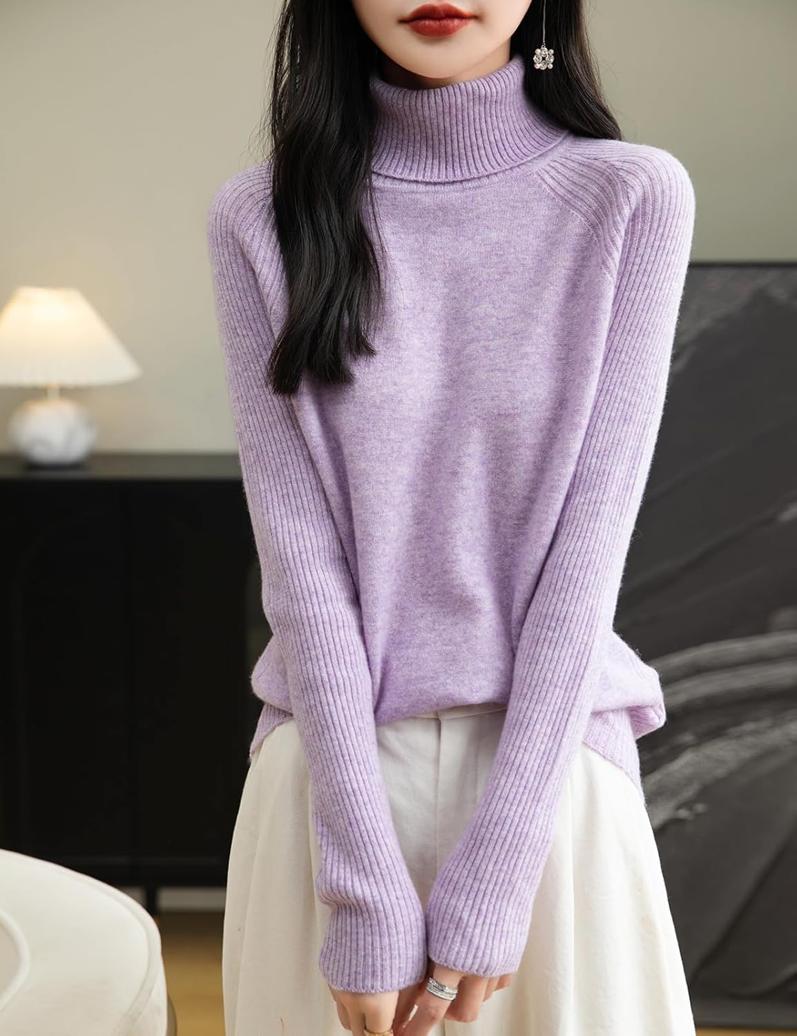 Chanyarn Women's Turtleneck 100% Merino Wool Sweater 2025 Fall Winter Classic Warm Soft Raglan Long Sleeve Knit Sweater