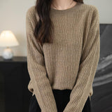 Chanyarn Women's 100% Merino Wool Crew Neck Sweater 2025 Fall Winter Casual Solid Long Sleeve Warm Soft Knitted Sweater