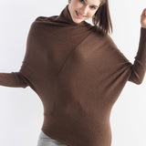 Women's Merino Wool Oversized Sweater 2025 Fall Winter Turtleneck Ribbed Batwing Sleeve Asymmetrical Knit Pullover