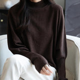 Women's Merino Wool Blend Oversized Sweater 2025 Fall Winter Fashion Mock Neck Batwing Sleeve Knit Pullover Sweater