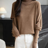 Women's Merino Wool Blend Oversized Sweater 2025 Fall Winter Fashion Mock Neck Batwing Sleeve Knit Pullover Sweater