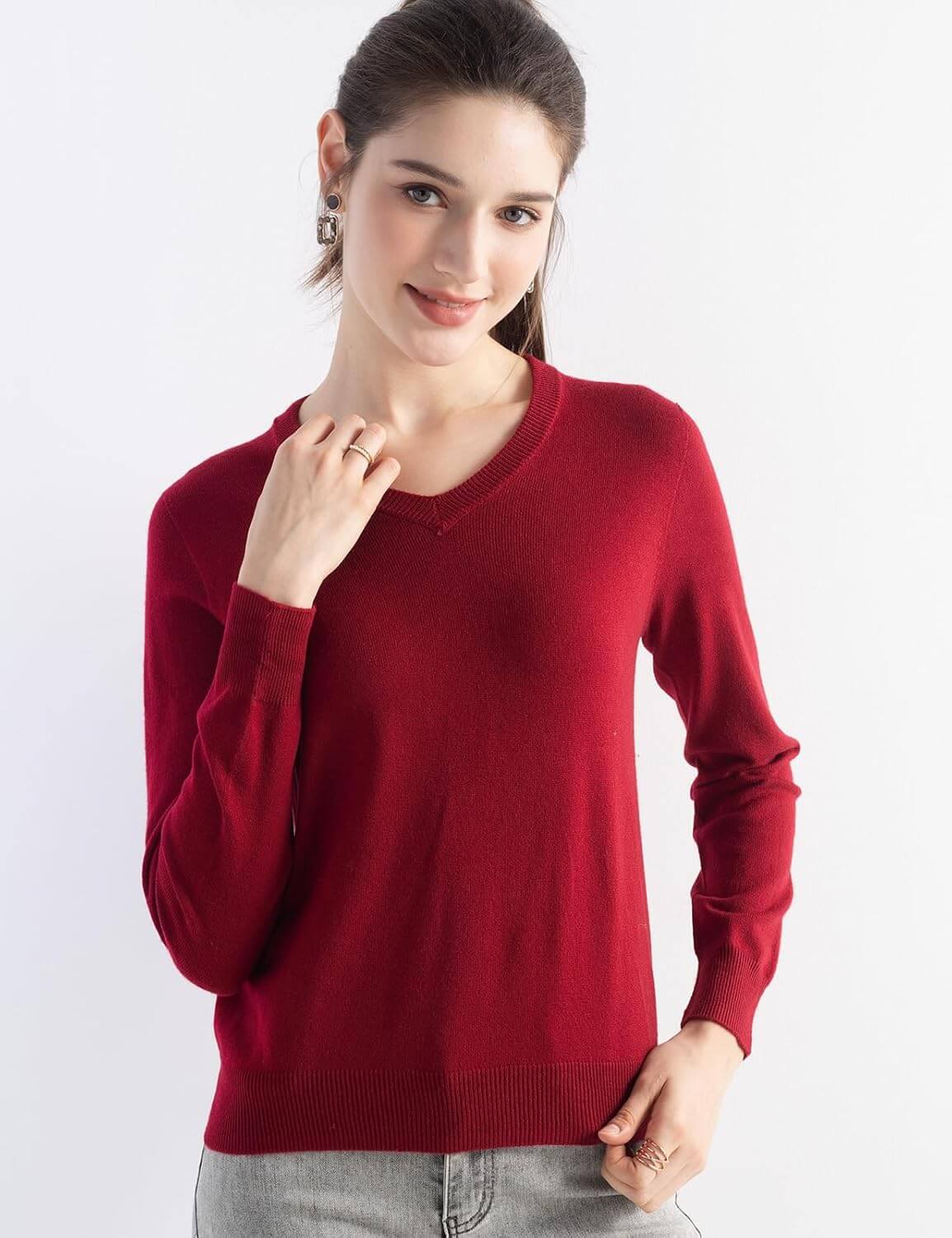 Women's Merino Wool Sweater 2025 Fall Winter V Neck Long Sleeve First-Line Ready to Wear Seamless Knit Sweater