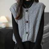 Chanyarn Women's 100% Merino Wool Sweater Vest 2025 Fall Winter Crew Neck Button Down Sleeveless Cable Knitted Sweater