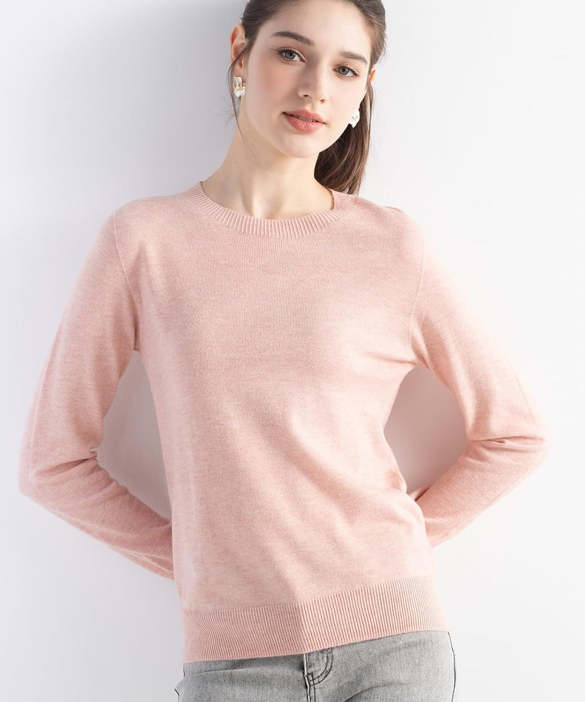 Merino Wool Crew Neck Seamless Knit Sweater