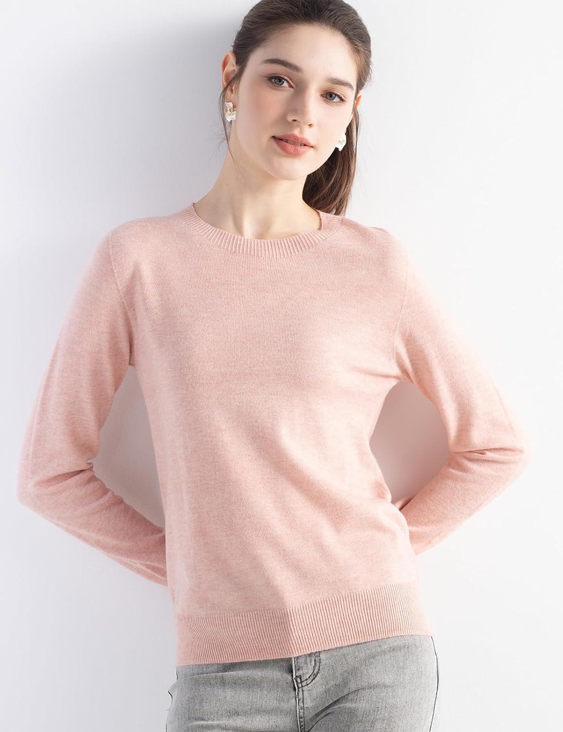 Women's Merino Wool Sweater 2025 Fall Winter Crew Neck Long Sleeve First-Line Ready to Wear Seamless Knit Sweater