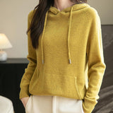 Felpa con tasca a maniche lunghe in lana merino al 100% da donna 2025 inverno calda morbida a manica lunga a maglia con tasca