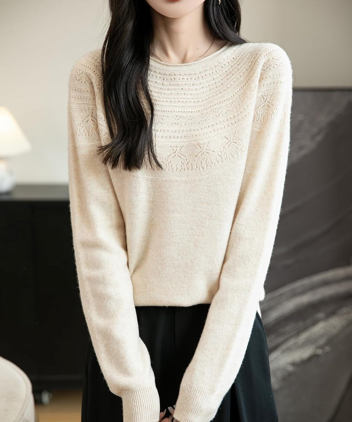 100% Merino Wool Crewneck Long Sleeve Seamless Sweater