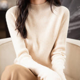 Chanyarn Women's 100% Merino Wool Seamless Sweater Mock Neck First-Line Ready to Wear Long Sleeve Ribbed Knit Pullover