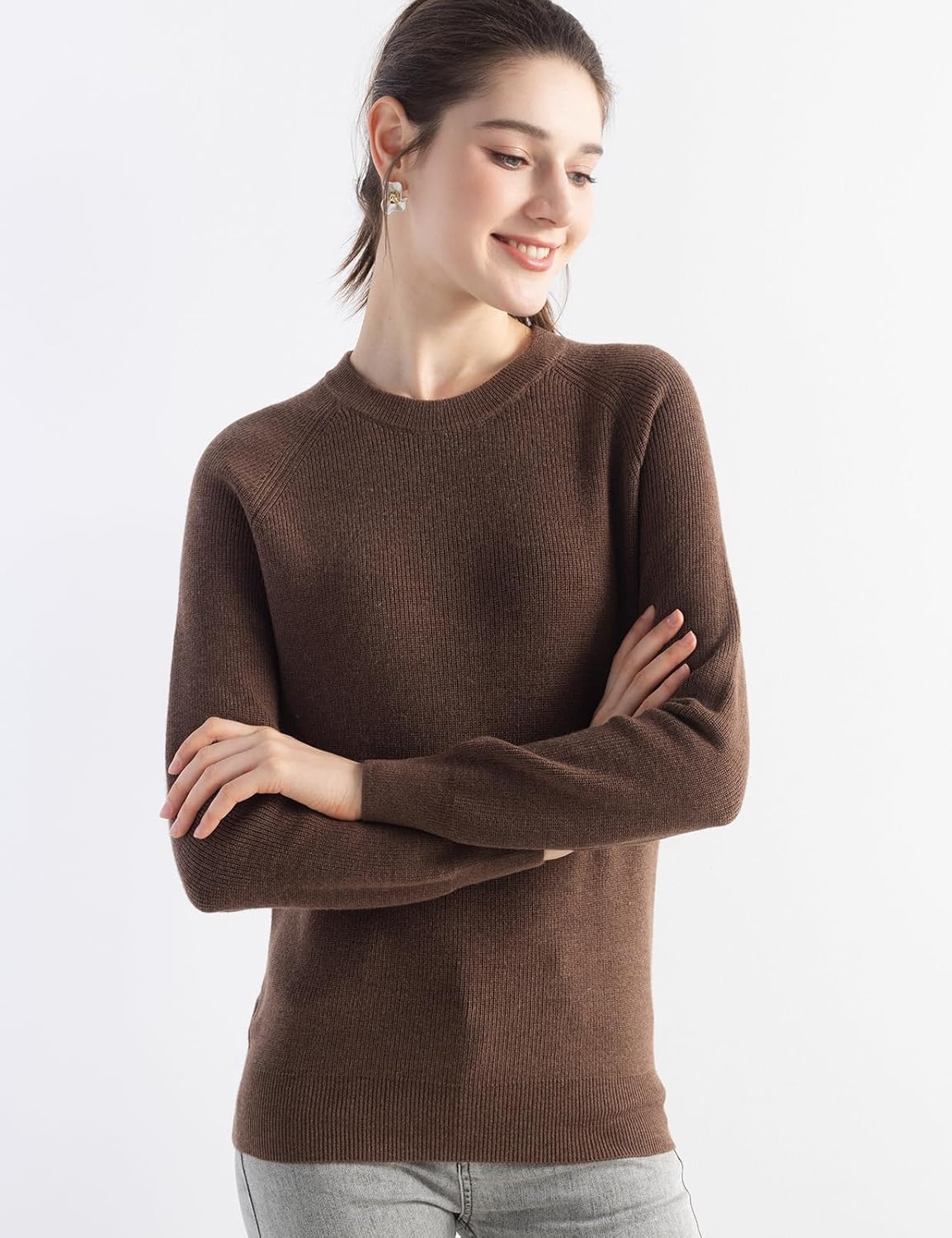 Women's Merino Wool Blend Sweater 2025 Fall Winter Casual Crew Neck Warm Soft Long Sleeve Knit Pullover Sweater