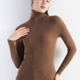 Women's Merino Wool Sweater Fall Winter Turtleneck Rib Long Sleeve First-Line Ready to Wear Seamless Knit Sweater