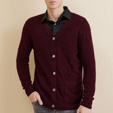 Men's 100% Merino Wool Cardigan Sweater 2025 Fall Winter Casual V Neck Warm Soft Long Sleeve Knitted Sweater