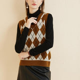 Giubbotto da maglione da donna al 100% da donna 2025 Diamond inverno autunno V Glet maglione a maglia senza maniche