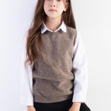 Girls 100% Merino Wool Sweater Vest Crewneck Sleeveless 2025 Fall Winter Cable Tops Knitted Pullover Vest