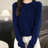Suéter de lana 100% merino de chanyarn femenino 2025 otoño invierno Básico Básico Cable de manga larga Cabina de manga larga Sétero de cable de punto