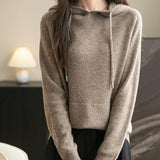 Felpa con tasca a maniche lunghe in lana merino al 100% da donna 2025 inverno calda morbida a manica lunga a maglia con tasca