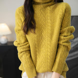 Chanyarn Women's 100％Merino Wool Turtleneck Seater2025秋冬の長袖ソリッドケーブルニットプルオーバーセーター
