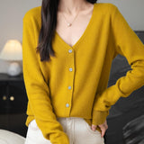 Frauen 100% Merino Wolle Strickjacke 2025 Herbst Winter sexy gegen Nacken Langarm Langer Strick -Strickjacken -Pullover