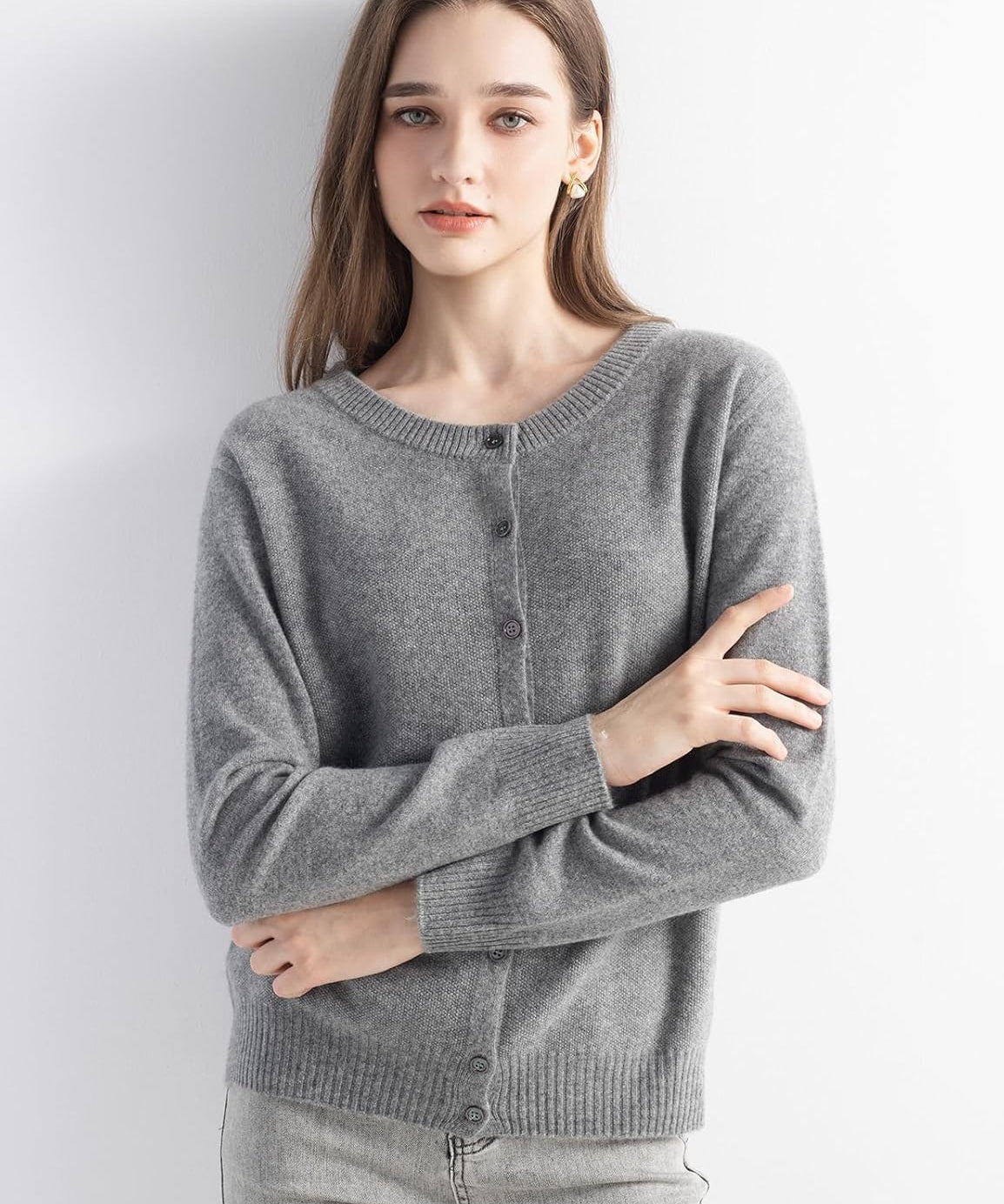 Mongolian Cashmere Cardigan Crewneck Sweater