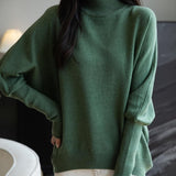Women's Merino Wool Blend Oversized Sweater 2025 Fall Winter Fashion Mock Neck Batwing Sleeve Knit Pullover Sweater