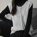 Women's 100% Merino Wool Sweater Vest 2025 Fall Winter Crew Neck Button Down Sleeveless Cable Knit Sweater Vest