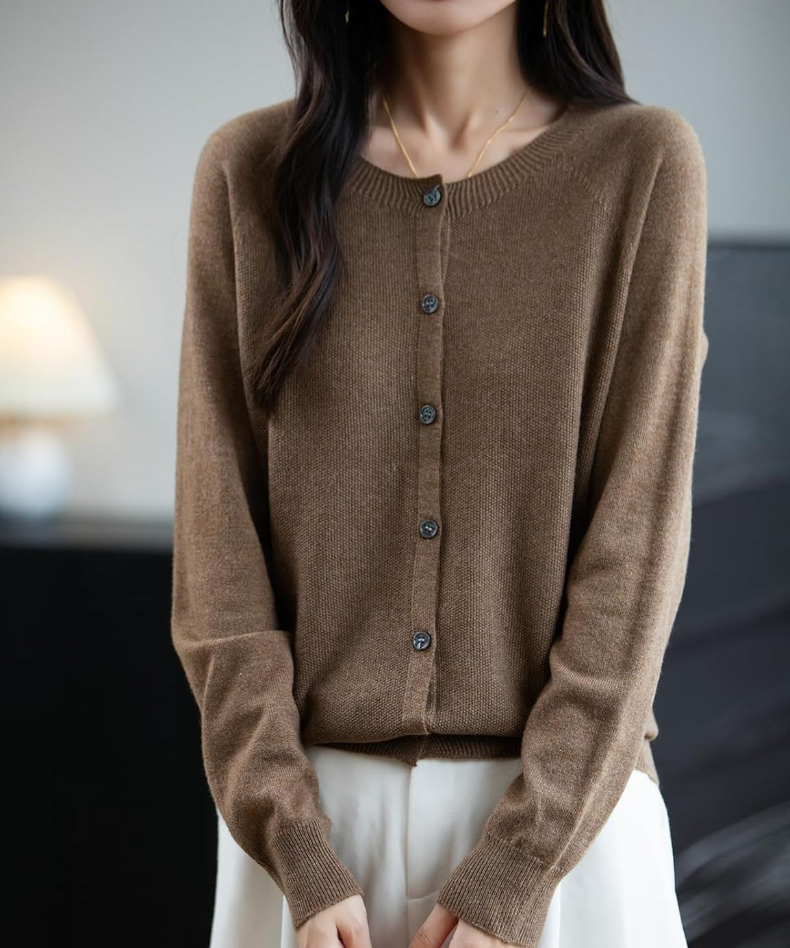 Merino Wool Seamless Crewneck Cardigan