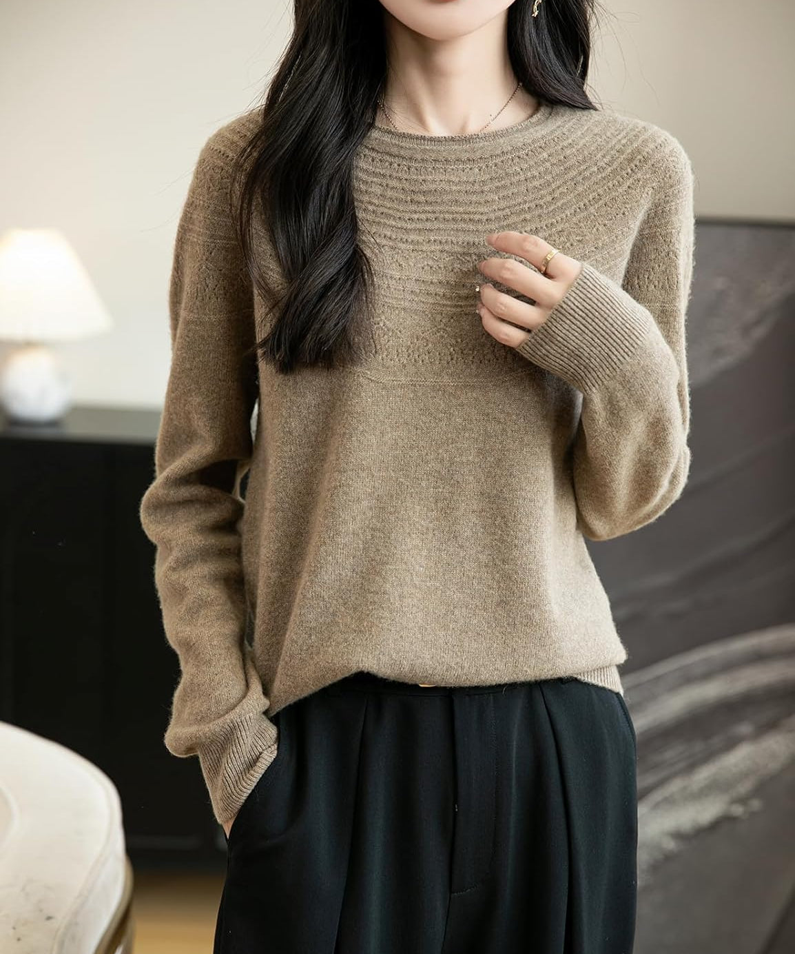 100% Merino Wool Crewneck Long Sleeve Seamless Sweater