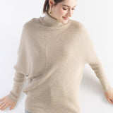 Women's Merino Wool Oversized Sweater 2025 Fall Winter Turtleneck Ribbed Batwing Sleeve Asymmetrical Knit Pullover