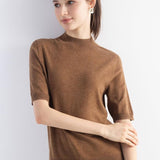 Women's Merino Wool Sweater 2025 Fall Winter Mock Neck Short Sleeve First-Line Ready to Wear Seamless Knit Sweater