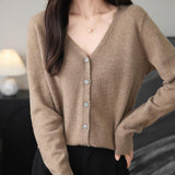 Frauen 100% Merino Wolle Strickjacke 2025 Herbst Winter sexy gegen Nacken Langarm Langer Strick -Strickjacken -Pullover