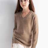Girls 100% Merino Wool Sweater Fall Winter First-Line Ready to Wear V-Neck Long Sleeve Seamless Knit Pullover
