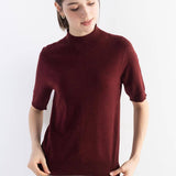 Women's Merino Wool Sweater 2025 Fall Winter Mock Neck Short Sleeve First-Line Ready to Wear Seamless Knit Sweater