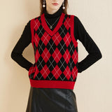 Giubbotto da maglione da donna al 100% da donna 2025 Diamond inverno autunno V Glet maglione a maglia senza maniche