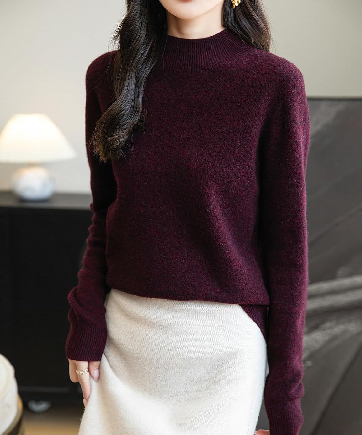 Chanyarn Women's 100% Merino Wool Seamless Sweater Mock Neck First-Line Ready to Wear Long Sleeve Knitted Pullover Tops