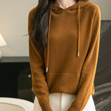 Felpa con tasca a maniche lunghe in lana merino al 100% da donna 2025 inverno calda morbida a manica lunga a maglia con tasca