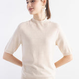 Women's Merino Wool Sweater 2025 Fall Winter Mock Neck Short Sleeve First-Line Ready to Wear Seamless Knit Sweater