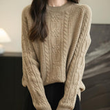 Chanyarn Women's 100% Merino Wool Crew Neck Sweater 2025 Fall Winter Solid Cable Long Sleeve Warm Knitted Sweater