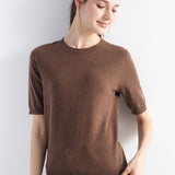 Women's Merino Wool Sweater 2025 Fall Winter Crew Neck Short Sleeve First-Line Ready to Wear Seamless Knit Sweater