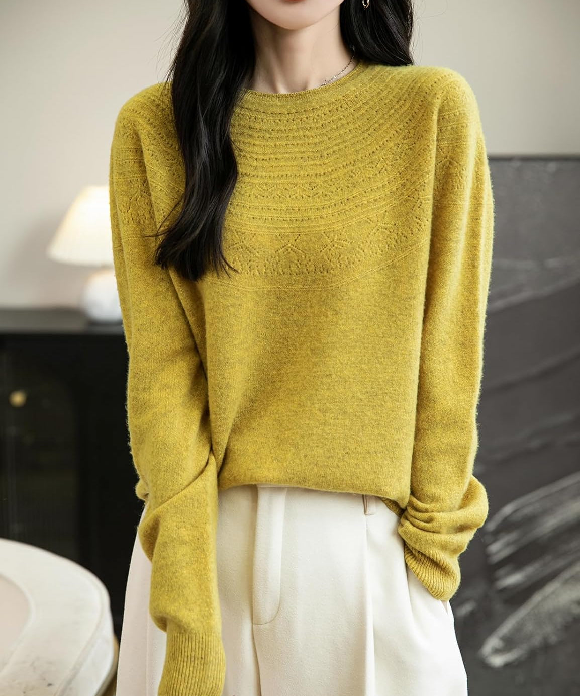 100% Merino Wool Crewneck Long Sleeve Seamless Sweater